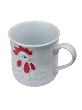 Chicken Rooster Vintage Coffee Mug Cup White Red Kitchen Farmhouse Decor